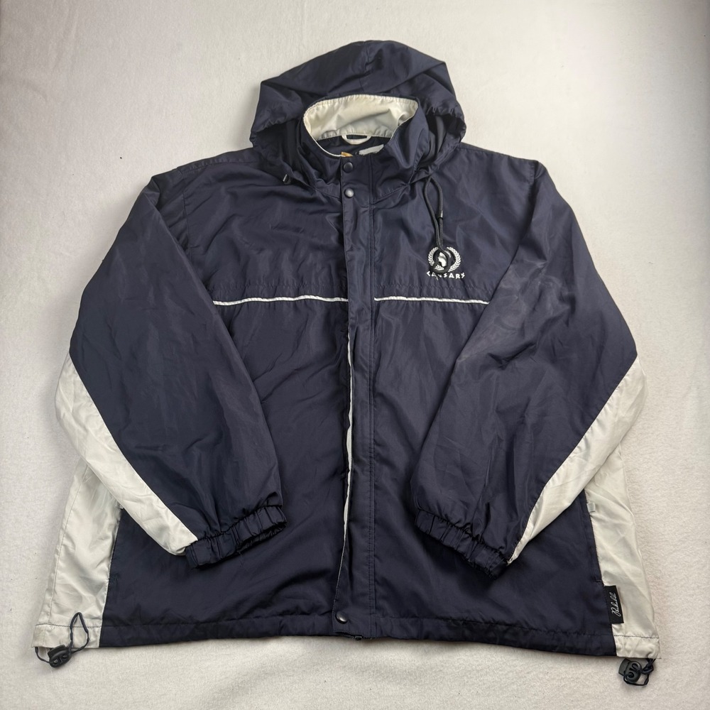 Caesars Mens XL Windbreaker Jacket Navy Blue‎ Cream Colorblock Hooded Full Zip